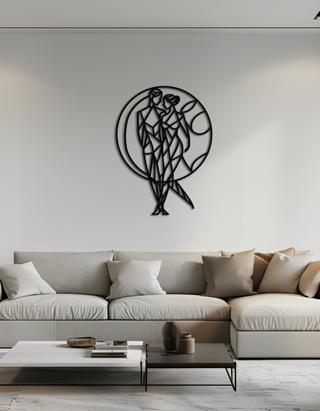 Geometric Couple Silhouette Wall Art – Modern Romantic Metal Wall Decor- KAF325