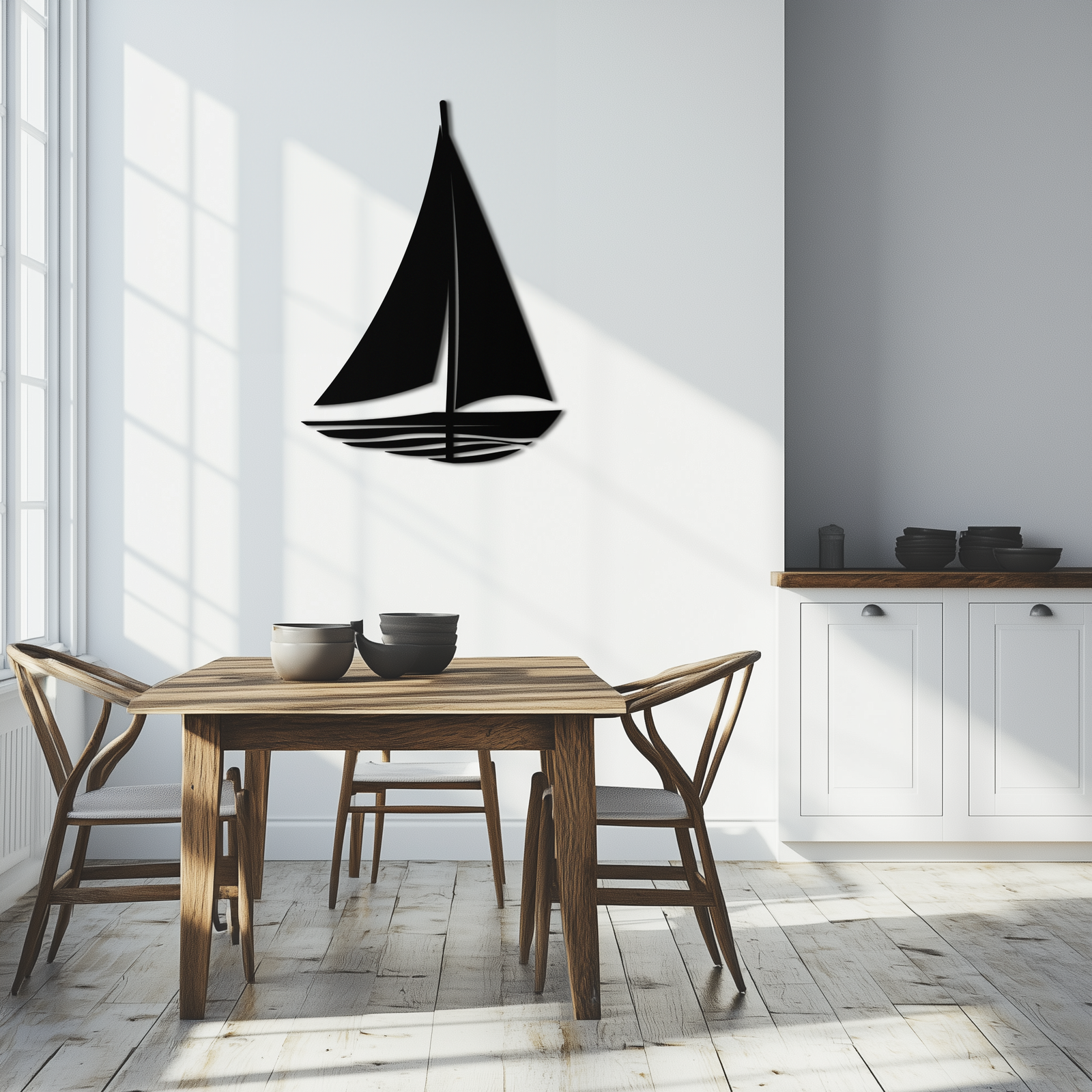 Denizci Yelkenli Siluet Metal Duvar Sanatı – Minimalist Okyanus Esintili Çelik Dekor- KAF326