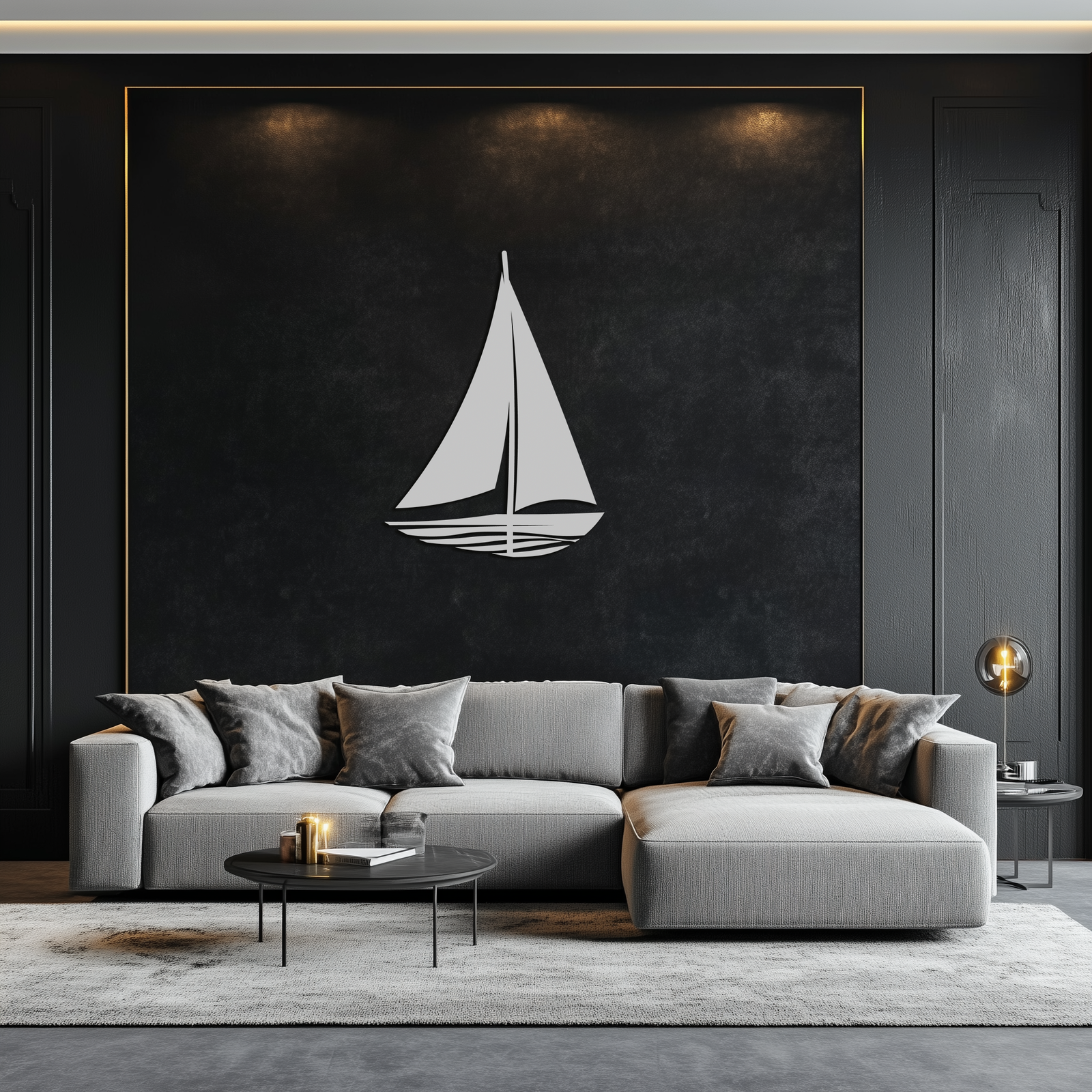 Denizci Yelkenli Siluet Metal Duvar Sanatı – Minimalist Okyanus Esintili Çelik Dekor- KAF326