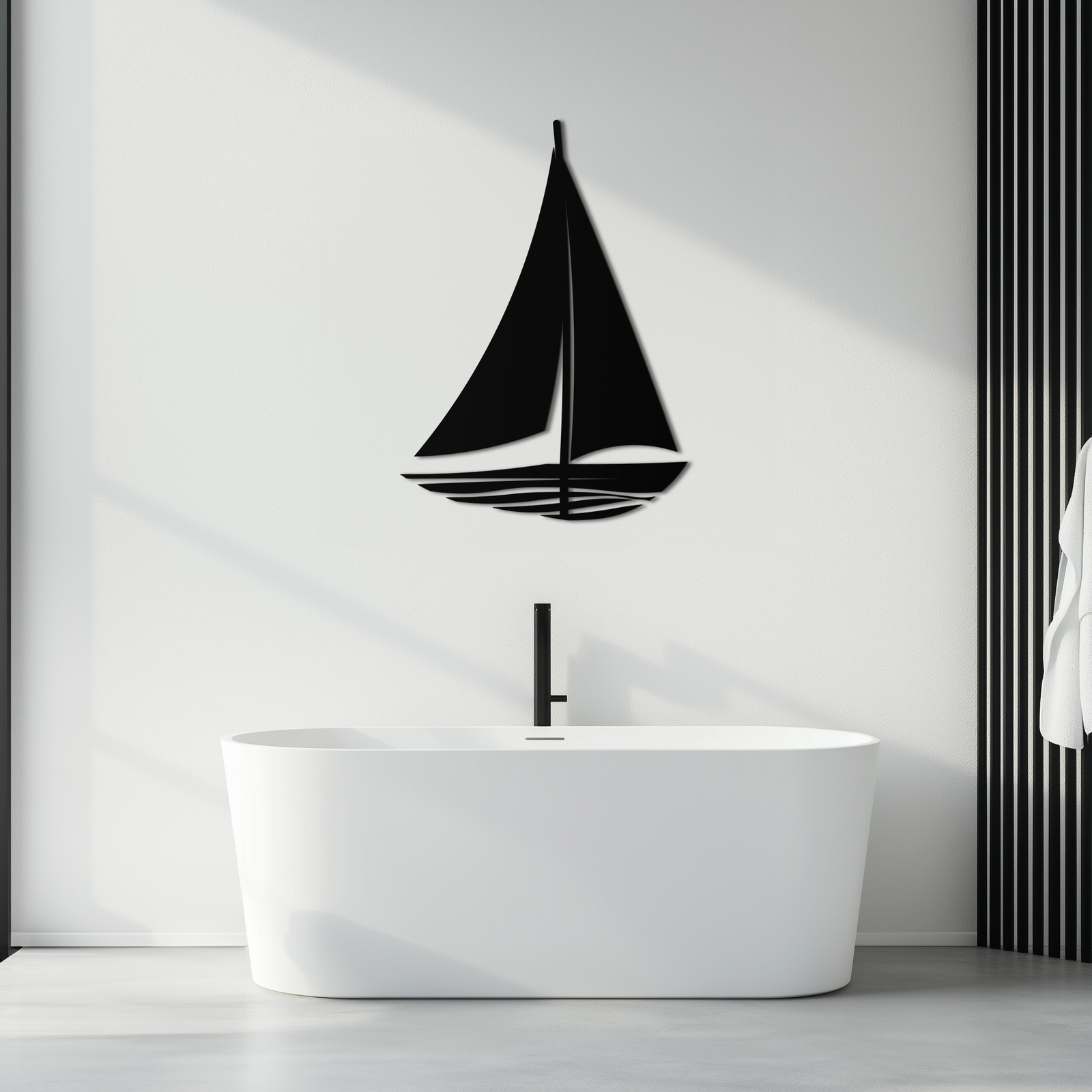 Denizci Yelkenli Siluet Metal Duvar Sanatı – Minimalist Okyanus Esintili Çelik Dekor- KAF326
