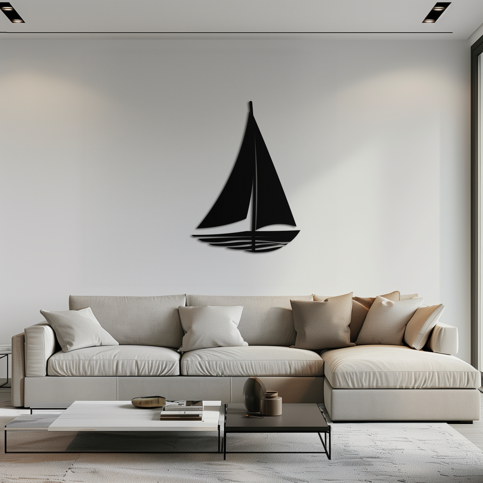 Denizci Yelkenli Siluet Metal Duvar Sanatı – Minimalist Okyanus Esintili Çelik Dekor- KAF326