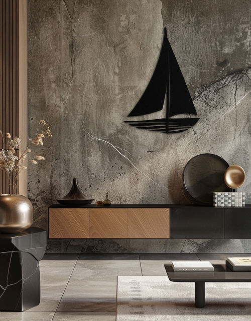 Resmi Galeri görüntüleyicisine yükleyin, Denizci Yelkenli Siluet Metal Duvar Sanatı – Minimalist Okyanus Esintili Çelik Dekor- KAF326
