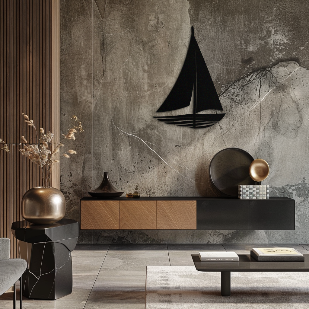 Denizci Yelkenli Siluet Metal Duvar Sanatı – Minimalist Okyanus Esintili Çelik Dekor- KAF326
