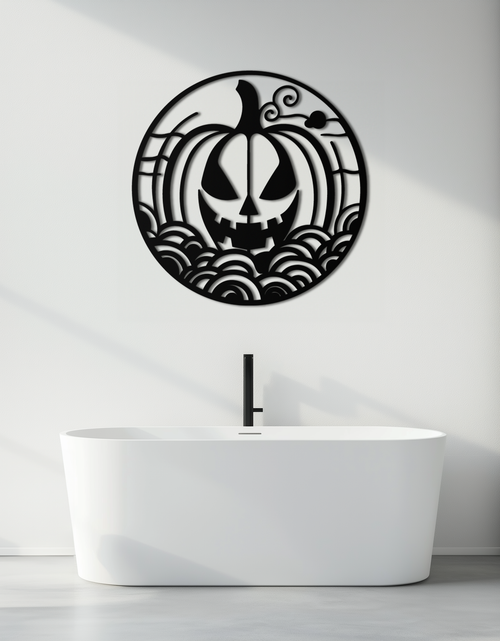 Load image into Gallery viewer, Pumpkin Halloween Silhouette Metal Wall Art – Spooky Round Black Decor- KAF327
