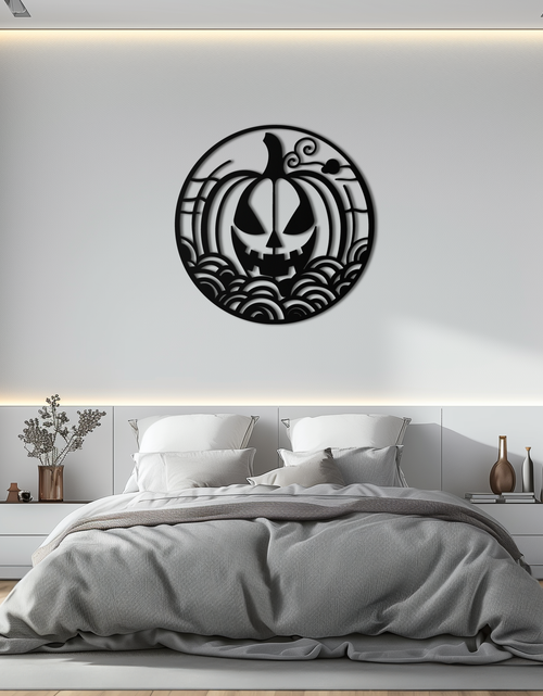 Load image into Gallery viewer, Pumpkin Halloween Silhouette Metal Wall Art – Spooky Round Black Decor- KAF327
