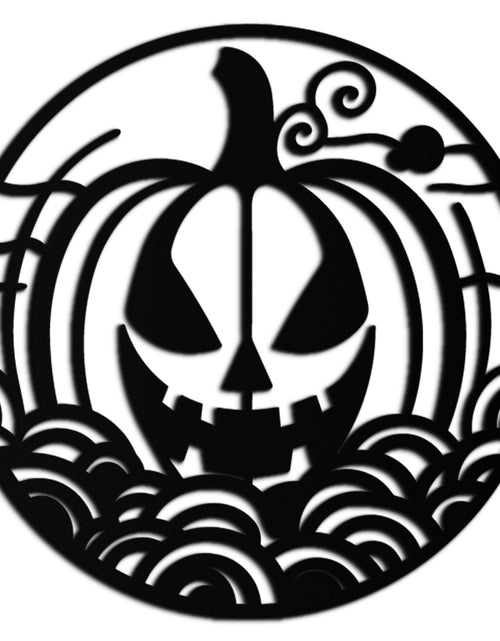 Load image into Gallery viewer, Pumpkin Halloween Silhouette Metal Wall Art – Spooky Round Black Decor- KAF327
