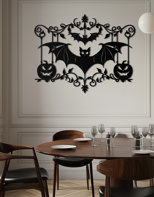 Load image into Gallery viewer, Halloween Bat Pumpkin Metal Wall Art – Spooky Jack-O&#39;-Lantern Steel Decor- KAF328
