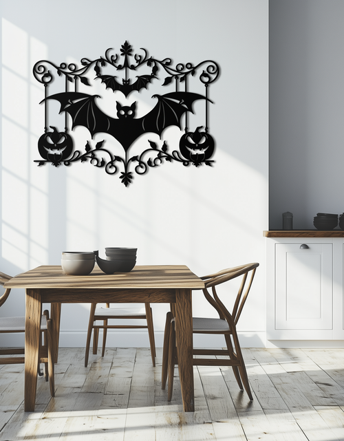 Load image into Gallery viewer, Halloween Bat Pumpkin Metal Wall Art – Spooky Jack-O&#39;-Lantern Steel Decor- KAF328
