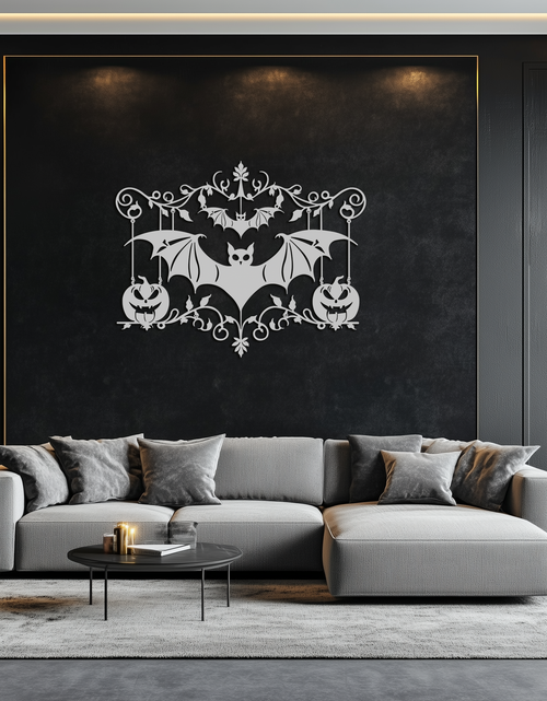 Load image into Gallery viewer, Halloween Bat Pumpkin Metal Wall Art – Spooky Jack-O&#39;-Lantern Steel Decor- KAF328
