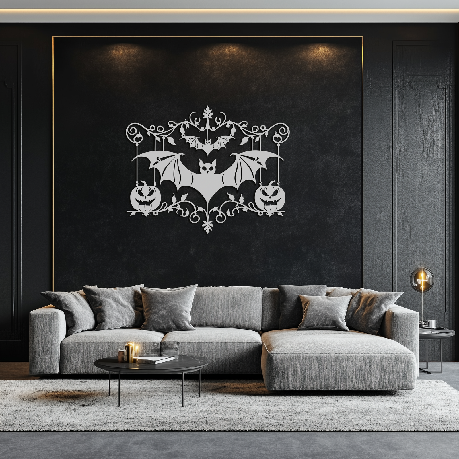 Halloween Bat Pumpkin Metal Wall Art – Spooky Jack-O'-Lantern Steel Decor- KAF328