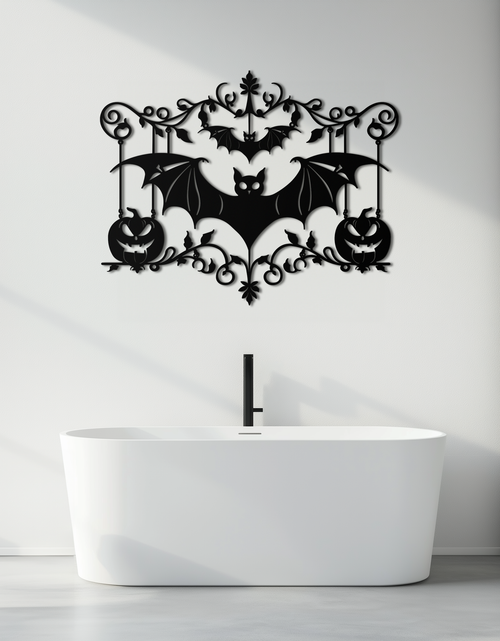 Load image into Gallery viewer, Halloween Bat Pumpkin Metal Wall Art – Spooky Jack-O&#39;-Lantern Steel Decor- KAF328
