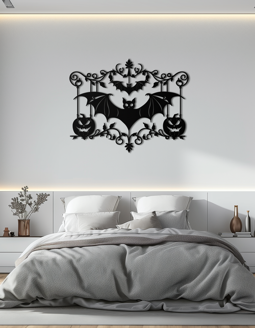 Load image into Gallery viewer, Halloween Bat Pumpkin Metal Wall Art – Spooky Jack-O&#39;-Lantern Steel Decor- KAF328
