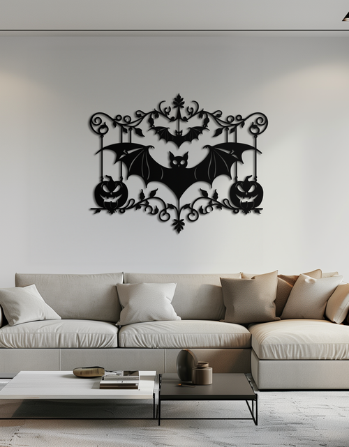 Load image into Gallery viewer, Halloween Bat Pumpkin Metal Wall Art – Spooky Jack-O&#39;-Lantern Steel Decor- KAF328
