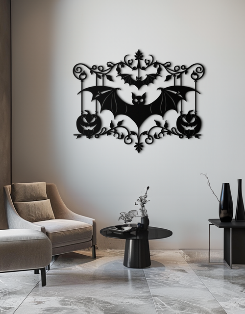 Load image into Gallery viewer, Halloween Bat Pumpkin Metal Wall Art – Spooky Jack-O&#39;-Lantern Steel Decor- KAF328
