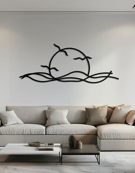 Gün Batımı Metal Duvar Sanatı – Doğadan Esinlenen İç Mekanlar İçin Gün Batımı Silüeti Çelik Dekoru- KAF331