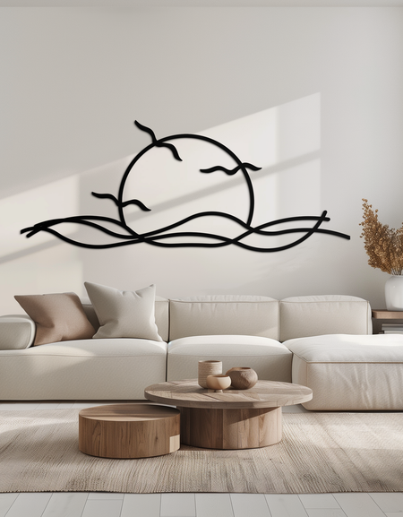 Gün Batımı Metal Duvar Sanatı – Doğadan Esinlenen İç Mekanlar İçin Gün Batımı Silüeti Çelik Dekoru- KAF331