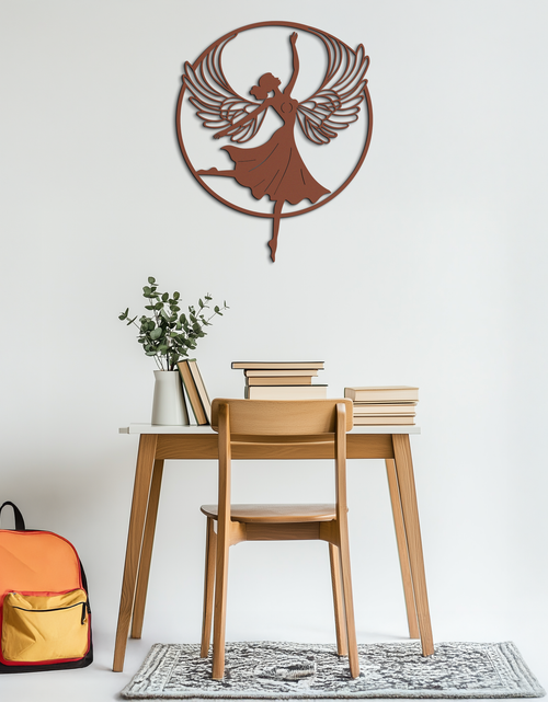 Load image into Gallery viewer, Angel Dancer Metal Wall Art – Winged Woman Silhouette Steel Decor for Elegant and Spiritual Interiors- KAF334
