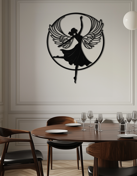 Melek Dansçı Metal Duvar Sanatı – Kanatlı Kadın Silüeti Çelik Dekoru Zarif ve Manevi İç Mekanlar İçin - KAF334