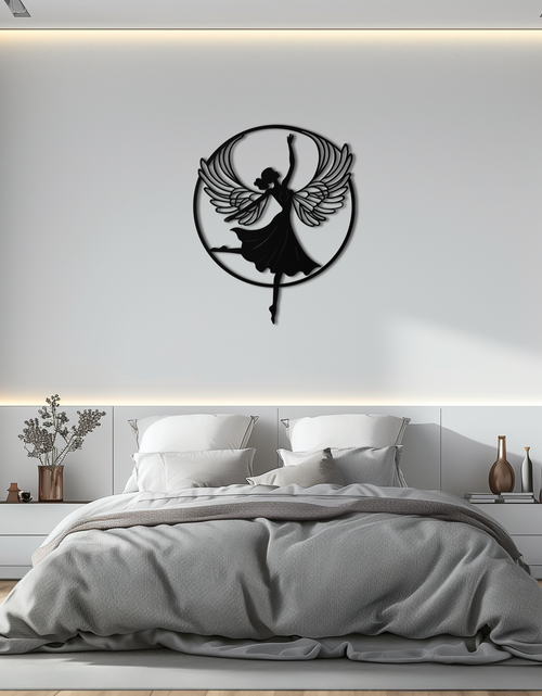 Load image into Gallery viewer, Angel Dancer Metal Wall Art – Winged Woman Silhouette Steel Decor for Elegant and Spiritual Interiors- KAF334
