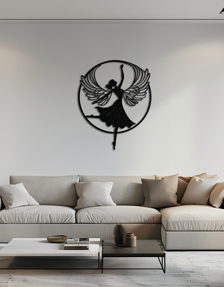 Melek Dansçı Metal Duvar Sanatı – Kanatlı Kadın Silüeti Çelik Dekoru Zarif ve Manevi İç Mekanlar İçin - KAF334