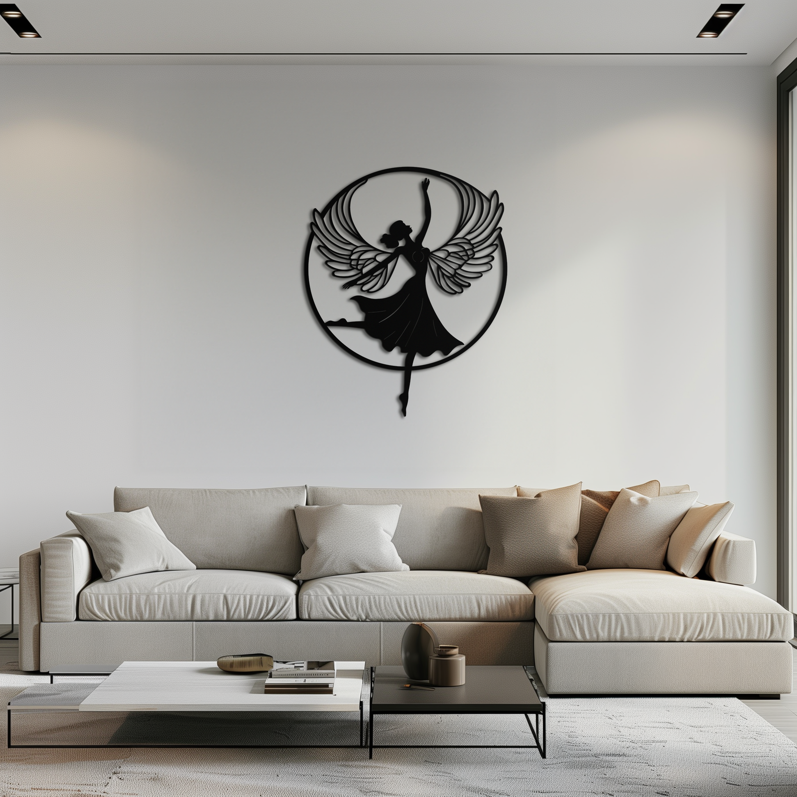Angel Dancer Metal Wall Art – Winged Woman Silhouette Steel Decor for Elegant and Spiritual Interiors- KAF334