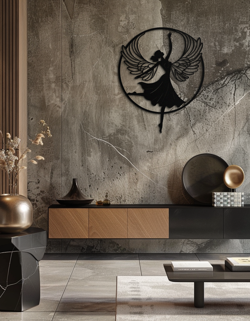 Load image into Gallery viewer, Angel Dancer Metal Wall Art – Winged Woman Silhouette Steel Decor for Elegant and Spiritual Interiors- KAF334
