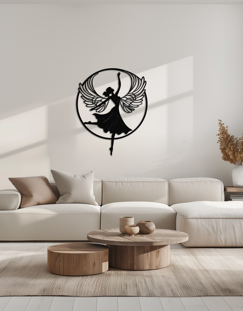 Load image into Gallery viewer, Angel Dancer Metal Wall Art – Winged Woman Silhouette Steel Decor for Elegant and Spiritual Interiors- KAF334
