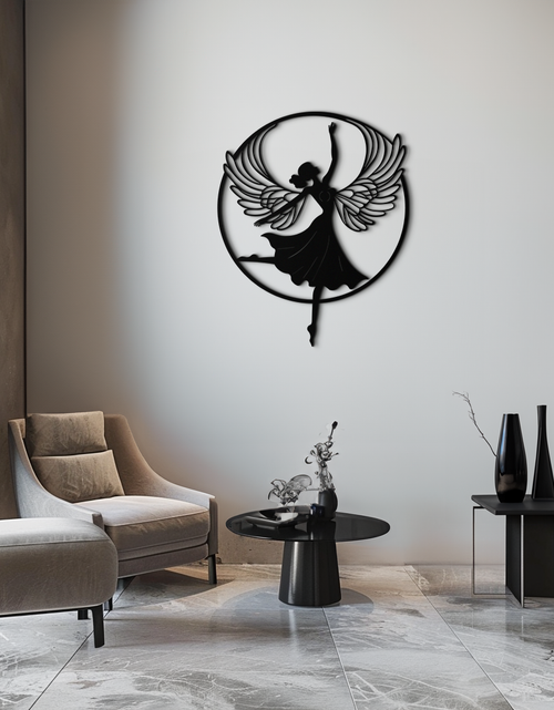 Load image into Gallery viewer, Angel Dancer Metal Wall Art – Winged Woman Silhouette Steel Decor for Elegant and Spiritual Interiors- KAF334
