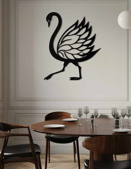 Kuğu Metal Duvar Sanatı – Zarif ve Doğadan Esinlenen Mekanlar İçin Zarif Kuğu Silüeti Çelik Dekoru - KAF335