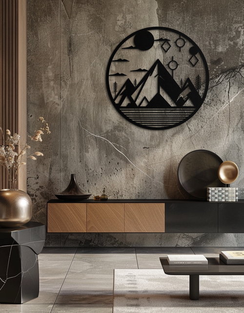 Load image into Gallery viewer, Abstract Mountain Metal Wall Art – Geometric Mountain Silhouette Steel Decor for Modern Interiors- KAF336

