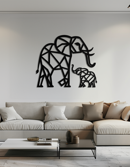 Elephant Family Metal Wall Art – Mom and Calves Silhouette Steel Decor for Nature and Animal Lovers- KAF337