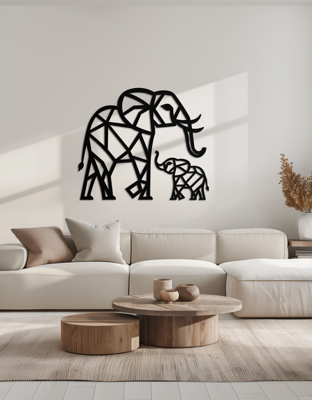Elephant Family Metal Wall Art – Mom and Calves Silhouette Steel Decor for Nature and Animal Lovers- KAF337