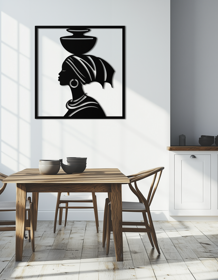 Afrika Kadını Metal Duvar Sanatı – Kültürel ve Bohem İç Mekanlar İçin Zarif Kabile Silüeti Çelik Dekoru - KAF338