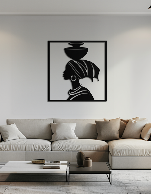 Load image into Gallery viewer, African Woman Metal Wall Art – Elegant Tribal Silhouette Steel Decor for Cultural and Boho Interiors- KAF338
