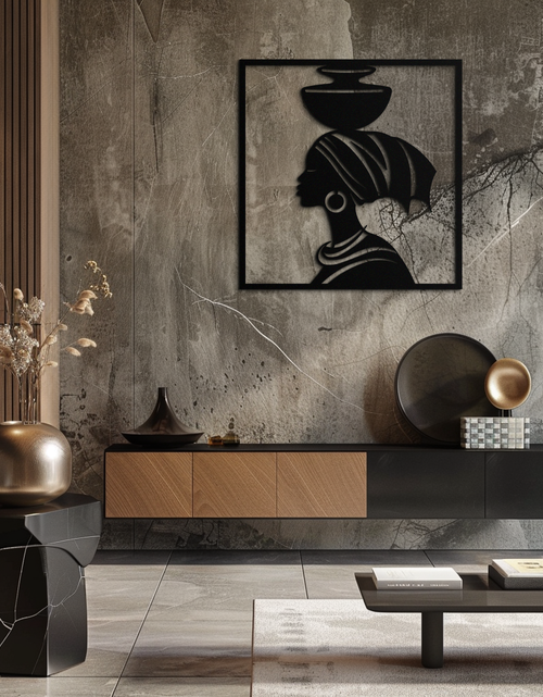 Load image into Gallery viewer, African Woman Metal Wall Art – Elegant Tribal Silhouette Steel Decor for Cultural and Boho Interiors- KAF338
