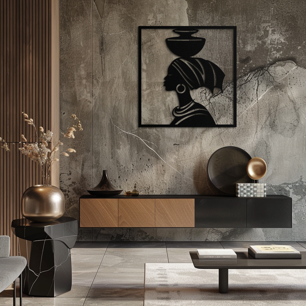 African Woman Metal Wall Art – Elegant Tribal Silhouette Steel Decor for Cultural and Boho Interiors- KAF338