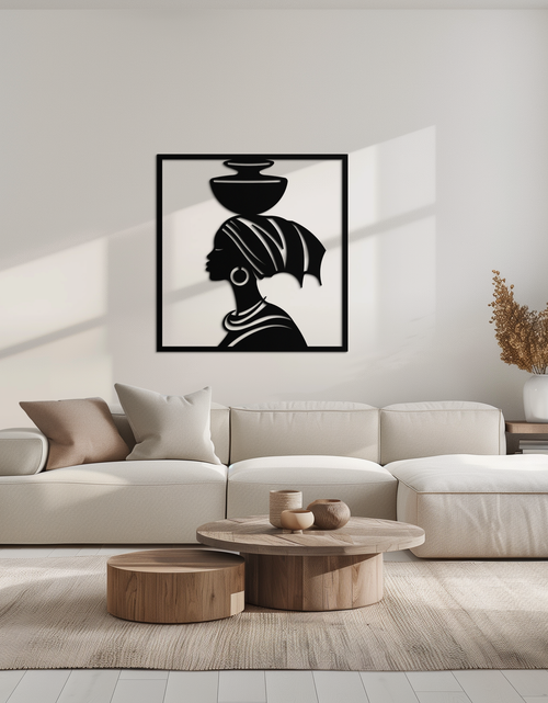 Load image into Gallery viewer, African Woman Metal Wall Art – Elegant Tribal Silhouette Steel Decor for Cultural and Boho Interiors- KAF338
