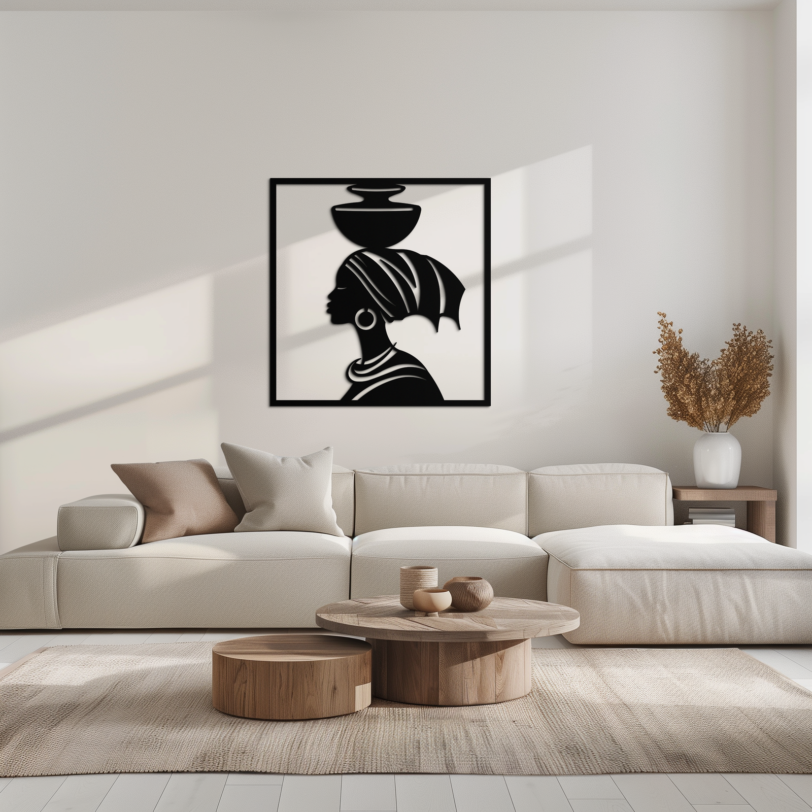 African Woman Metal Wall Art – Elegant Tribal Silhouette Steel Decor for Cultural and Boho Interiors- KAF338