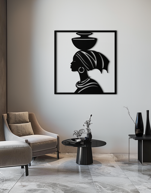 Load image into Gallery viewer, African Woman Metal Wall Art – Elegant Tribal Silhouette Steel Decor for Cultural and Boho Interiors- KAF338
