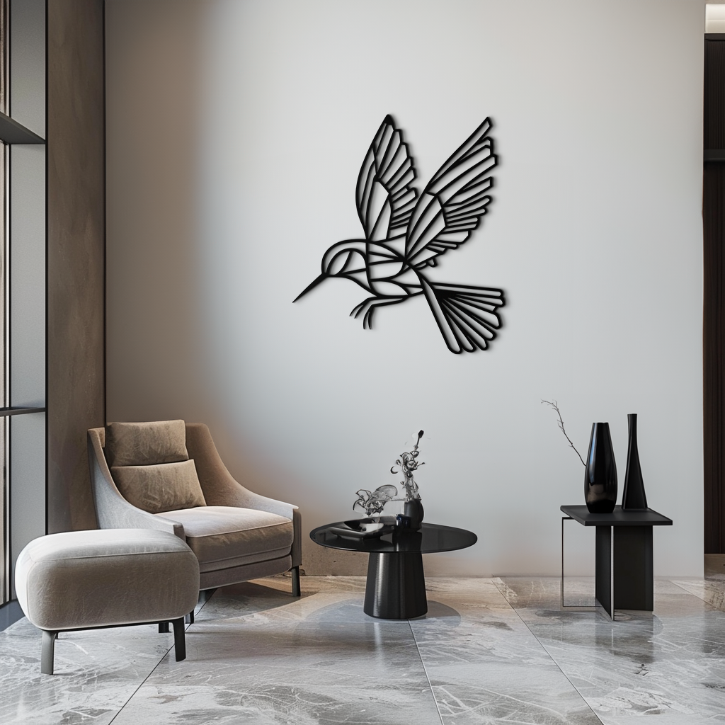 Hummingbird Metal Wall Art – Delicate Bird Silhouette Steel Decor for Nature-Inspired Interiors- KAF339
