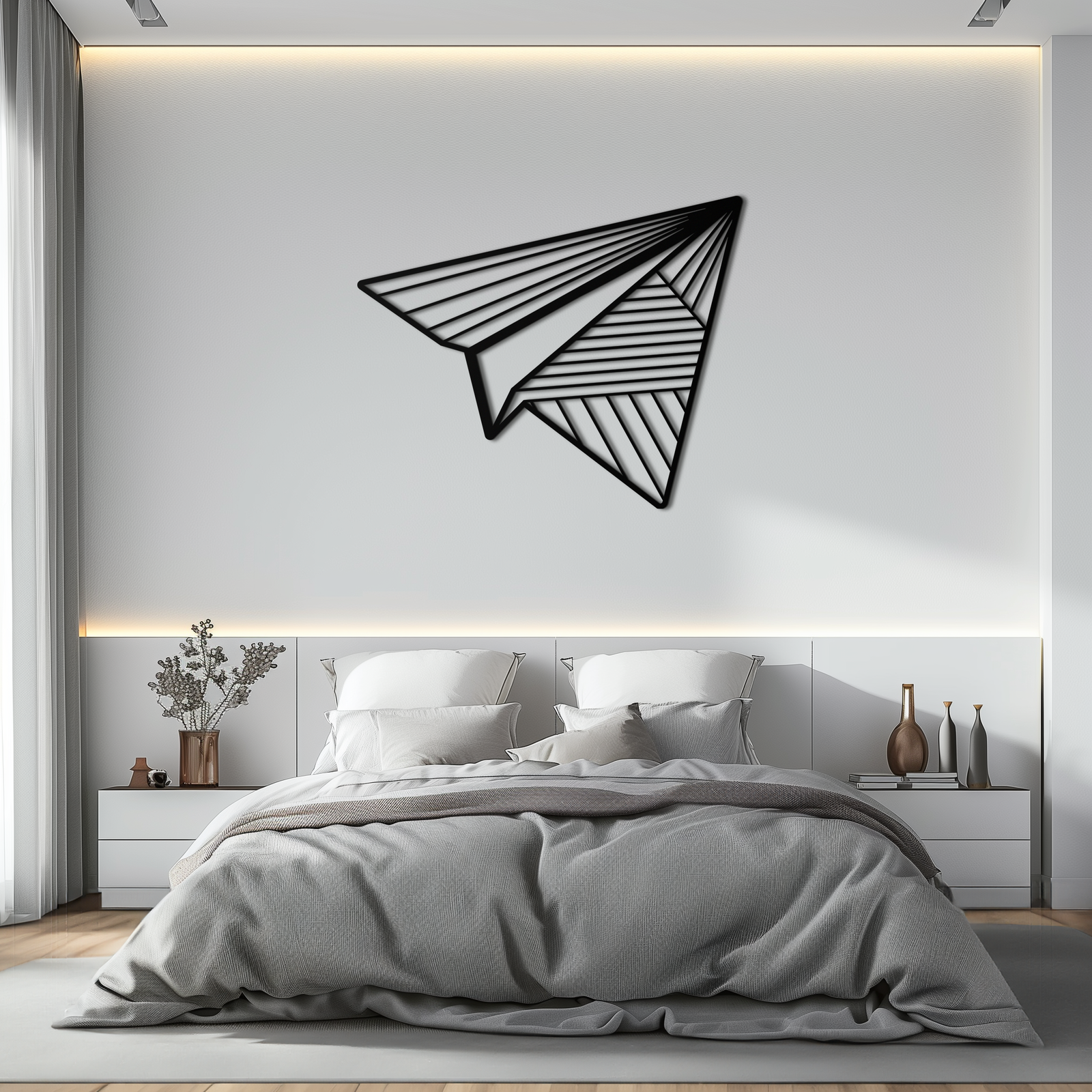 Kağıt Uçak Metal Duvar Sanatı – Modern ve Şahane Mekanlar İçin Minimalist Uçuş Silüeti Çelik Dekoru- KAF340