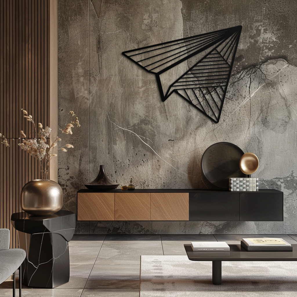 Kağıt Uçak Metal Duvar Sanatı – Modern ve Şahane Mekanlar İçin Minimalist Uçuş Silüeti Çelik Dekoru- KAF340