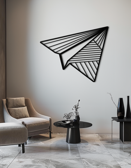 Kağıt Uçak Metal Duvar Sanatı – Modern ve Şahane Mekanlar İçin Minimalist Uçuş Silüeti Çelik Dekoru- KAF340