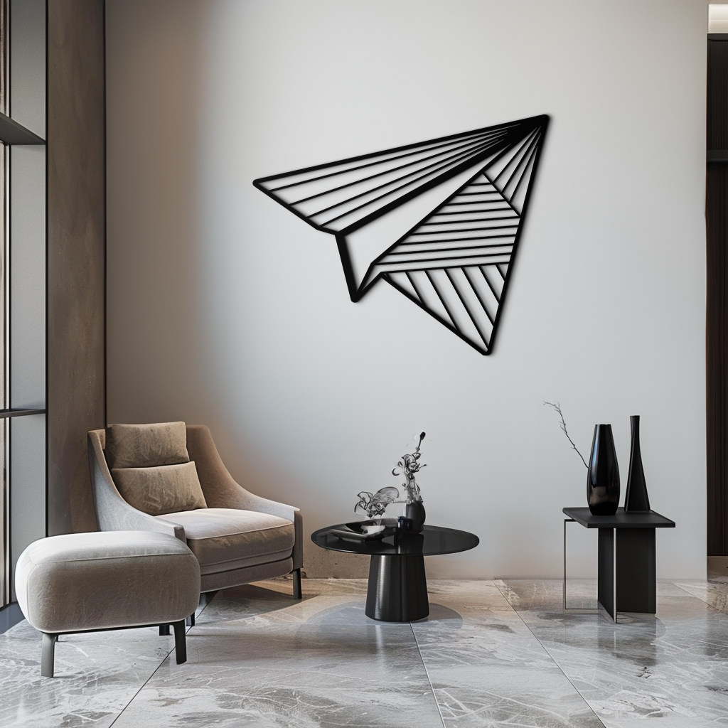 Kağıt Uçak Metal Duvar Sanatı – Modern ve Şahane Mekanlar İçin Minimalist Uçuş Silüeti Çelik Dekoru- KAF340