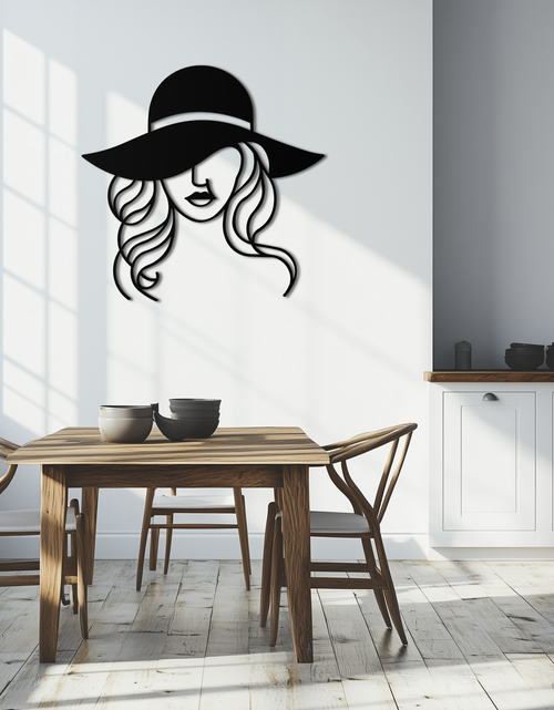 Load image into Gallery viewer, Hat Woman Metal Wall Art – Elegant Female Silhouette Steel Decor with Wide Brim Hat- KAF341

