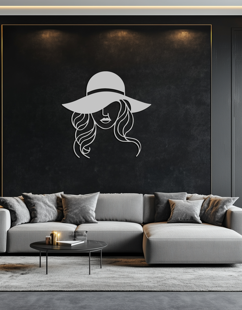 Load image into Gallery viewer, Hat Woman Metal Wall Art – Elegant Female Silhouette Steel Decor with Wide Brim Hat- KAF341

