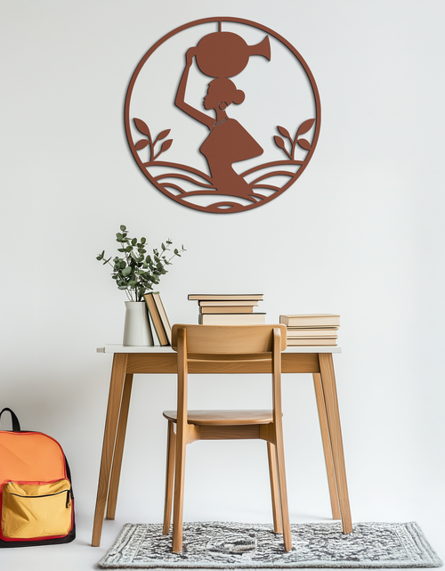 Load image into Gallery viewer, African Woman Carrying Vase Metal Wall Art – Tribal Silhouette Steel Decor for Cultural and Ethnic Interiors- KAF342
