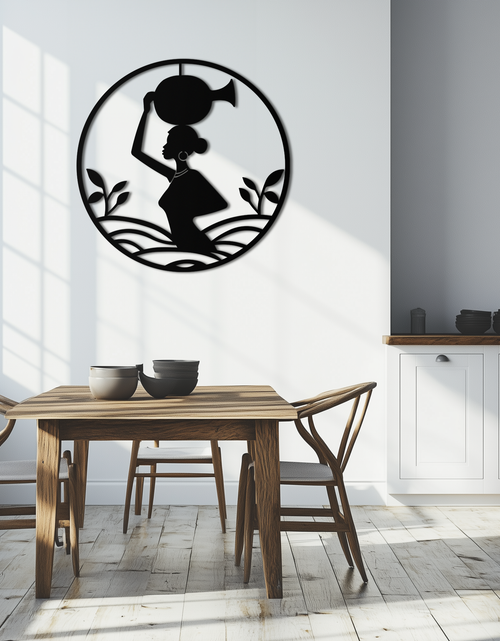Load image into Gallery viewer, African Woman Carrying Vase Metal Wall Art – Tribal Silhouette Steel Decor for Cultural and Ethnic Interiors- KAF342
