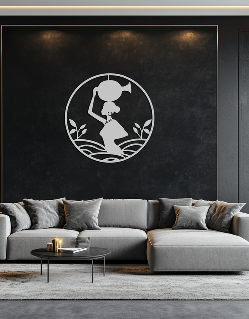 Load image into Gallery viewer, African Woman Carrying Vase Metal Wall Art – Tribal Silhouette Steel Decor for Cultural and Ethnic Interiors- KAF342
