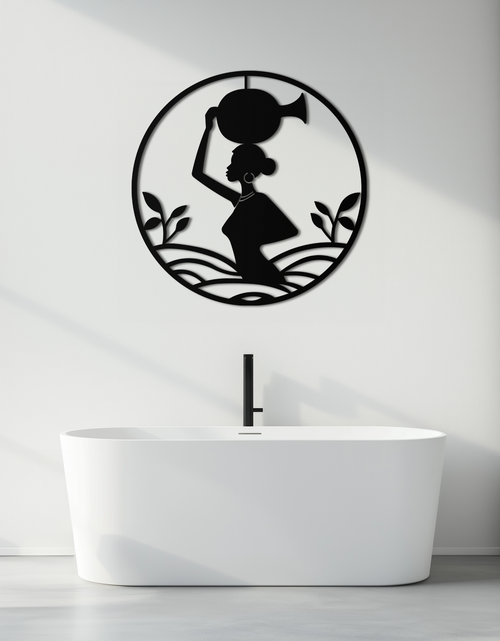 Load image into Gallery viewer, African Woman Carrying Vase Metal Wall Art – Tribal Silhouette Steel Decor for Cultural and Ethnic Interiors- KAF342
